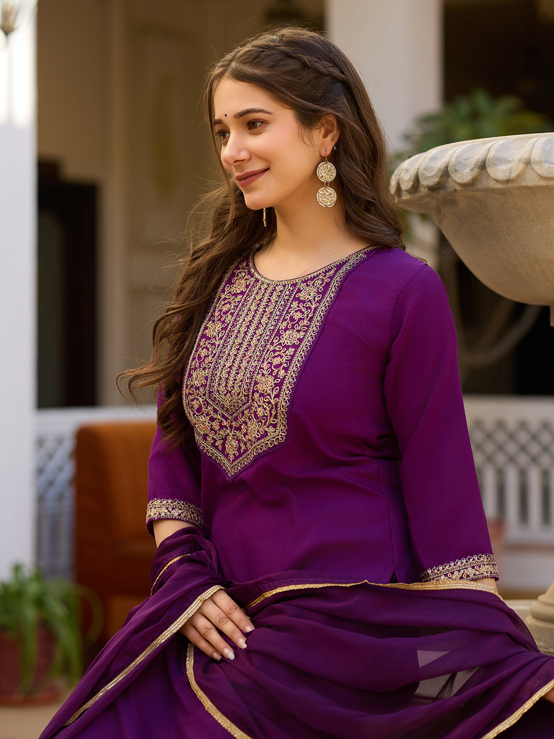Teeya Creation Wine Color Rayon Embroidery Work Fully Stitched Kurti Set - Distacart