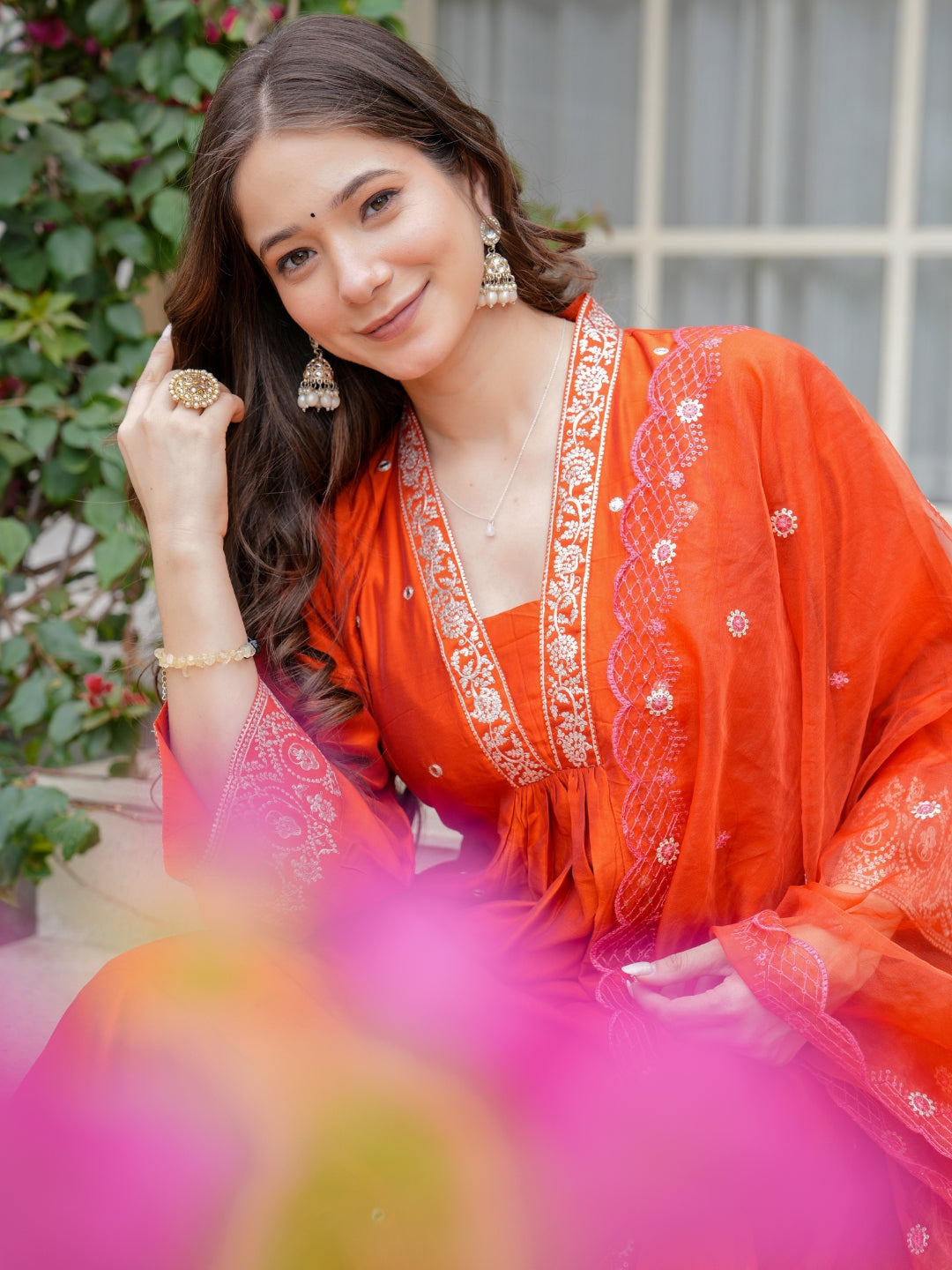 The52 Women Beautiful Viscose Chanderi Fabric Flared Kurta, Pant and Dupatta Set - Distacart