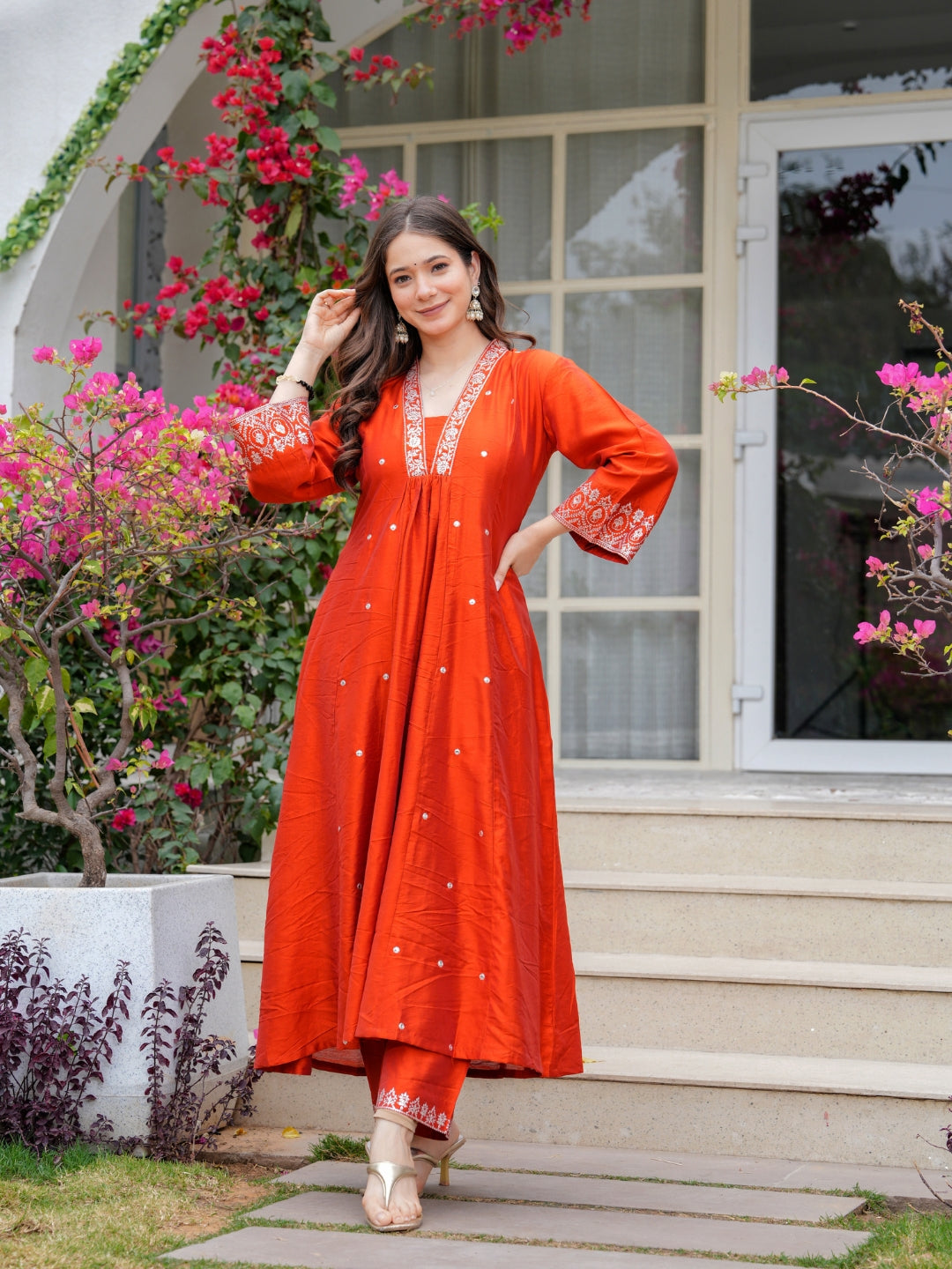 The52 Women Beautiful Viscose Chanderi Fabric Flared Kurta, Pant and Dupatta Set - Distacart