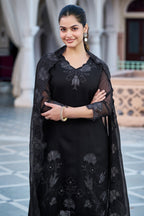 The52 Women's Gorgeous Fox Georgette Embroidery Straight Kurta with Pant and Dupatta Set - Distacart