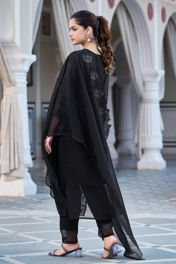 The52 Women's Gorgeous Fox Georgette Embroidery Straight Kurta with Pant and Dupatta Set - Distacart