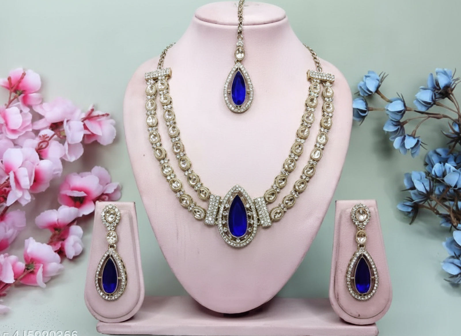 Jewel City Teardrop Bridal Necklace Set with Earrings & Maang Tikka - Ethnic Wedding Jewelry for Brides & Parties
