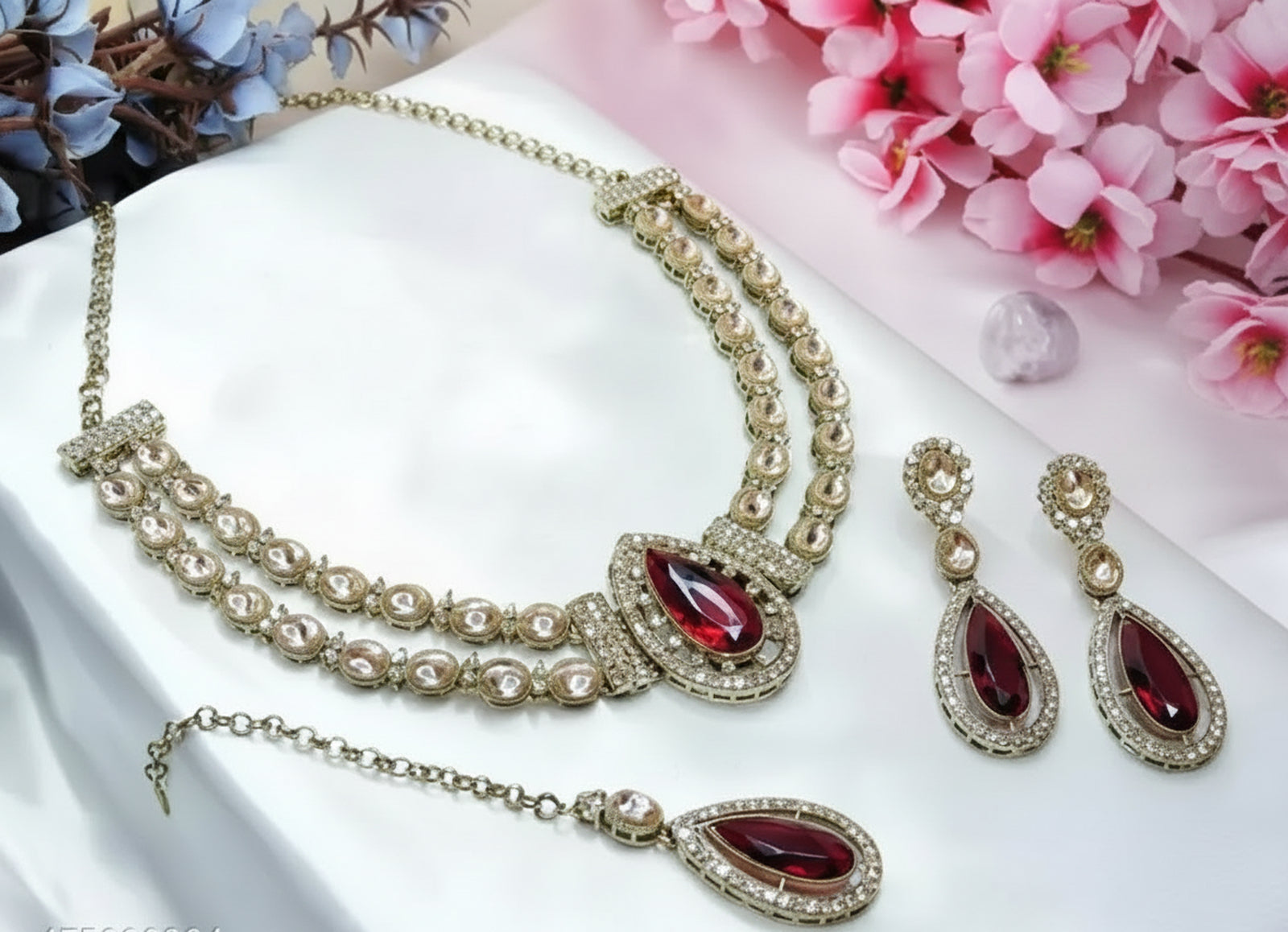 Jewel City Teardrop Bridal Necklace Set with Earrings & Maang Tikka - Ethnic Wedding Jewelry for Brides & Parties
