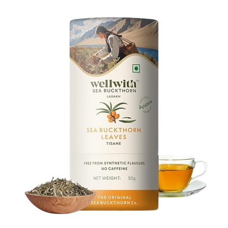 Wellwith Sea Buckthorn Raw Leaves Tea - Himalayan Herbal Leaf Tea