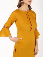 Aniyah Cotton Criss Cross Bell Sleeves Straight Mustard Color Kurta (AN-146K)