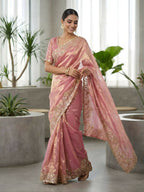 Joban Fashion Pink Fandy Satin Silk Party Wear Sarees - Distacart