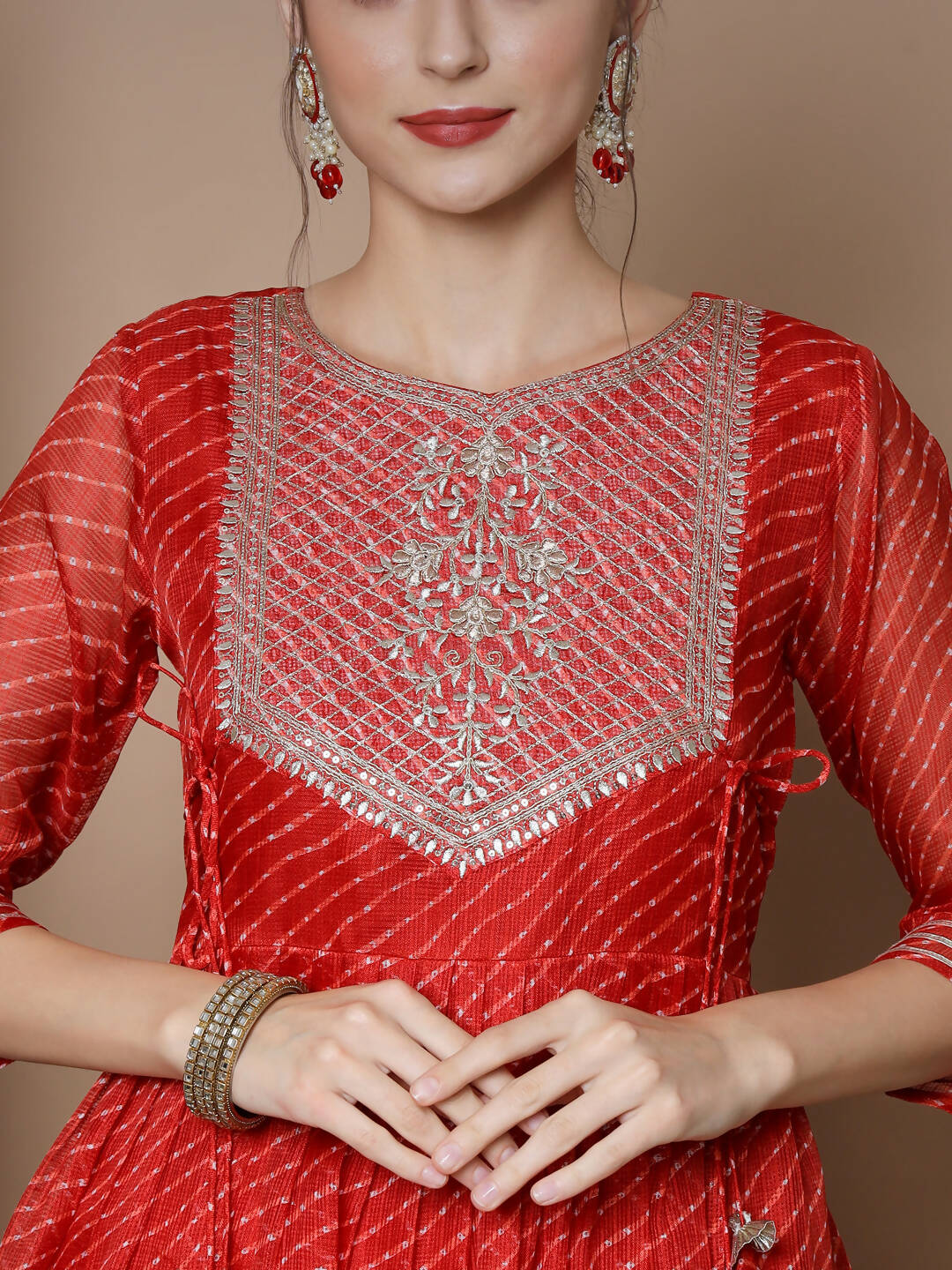 Indian Clothing Myshka Women's Red Anarkali Kurta