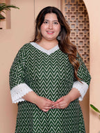 Miravan Womens Plus Size Green Rayon Zigzag Print Kurta with Palazzo set - Distacart