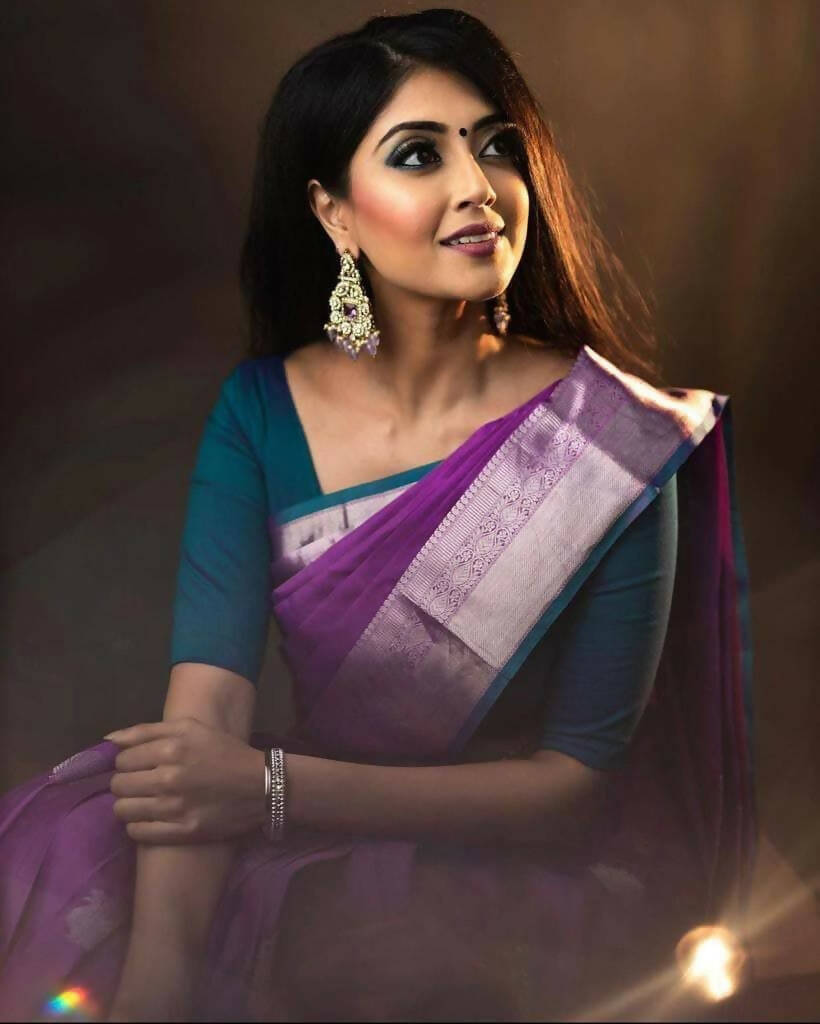 DEIANA'S Beautiful Designer Golden zari Soft Lichi Silk Saree - Purple
