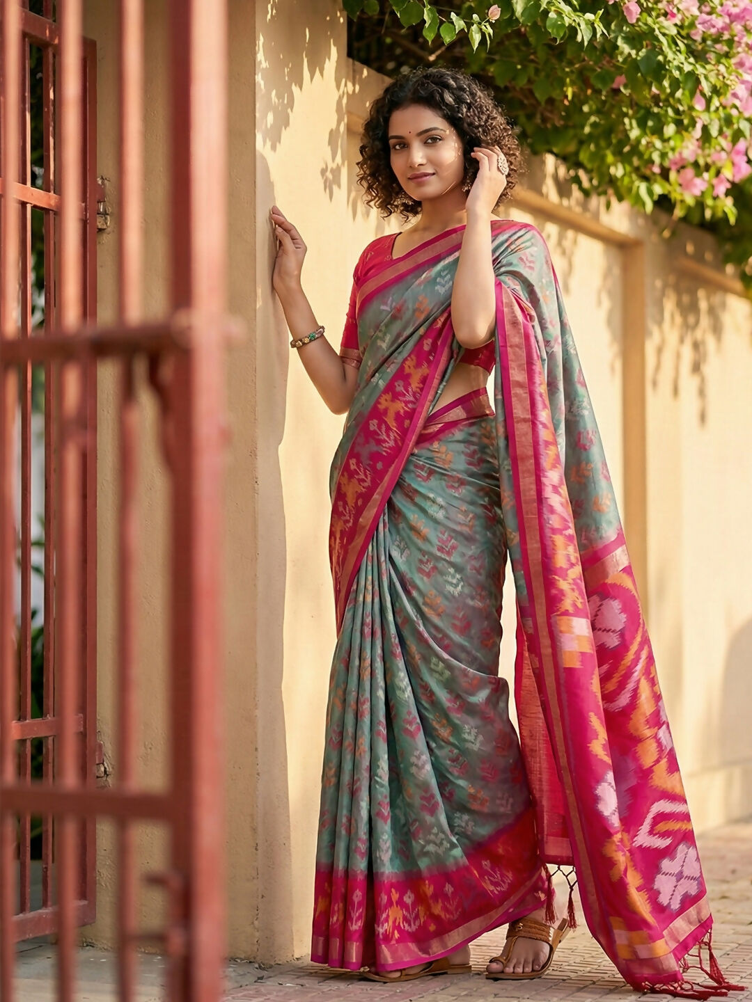 Shree Shyam Fashion Grey Pochampally Silk Saree - Distacart