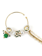 Gold-Plated White Green Kundan-Studded Pearl Beaded Nosepin - Ruby Raang - Distacart