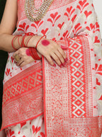 Shree Shyam Fashion Linen Cotton Red & White Saree - Distacart