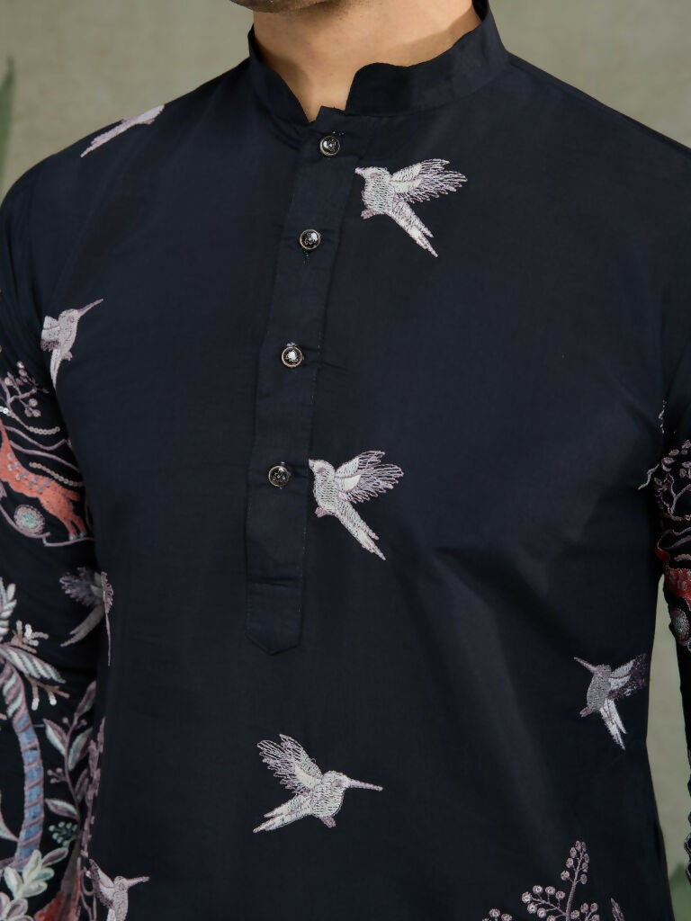 Vastranavya Black Exclusive Festival Wear Viscose Silk Thread & Sequence Embroidered Work Kurta
