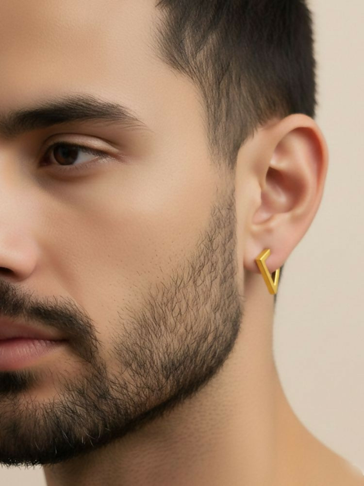 NVR Men's Gold Plated Geomatric Shaped Stud Earrings - Distacart
