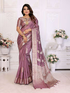 Aastha Fashion Purple Soft Organza Silk Weaving Saree - Distacart