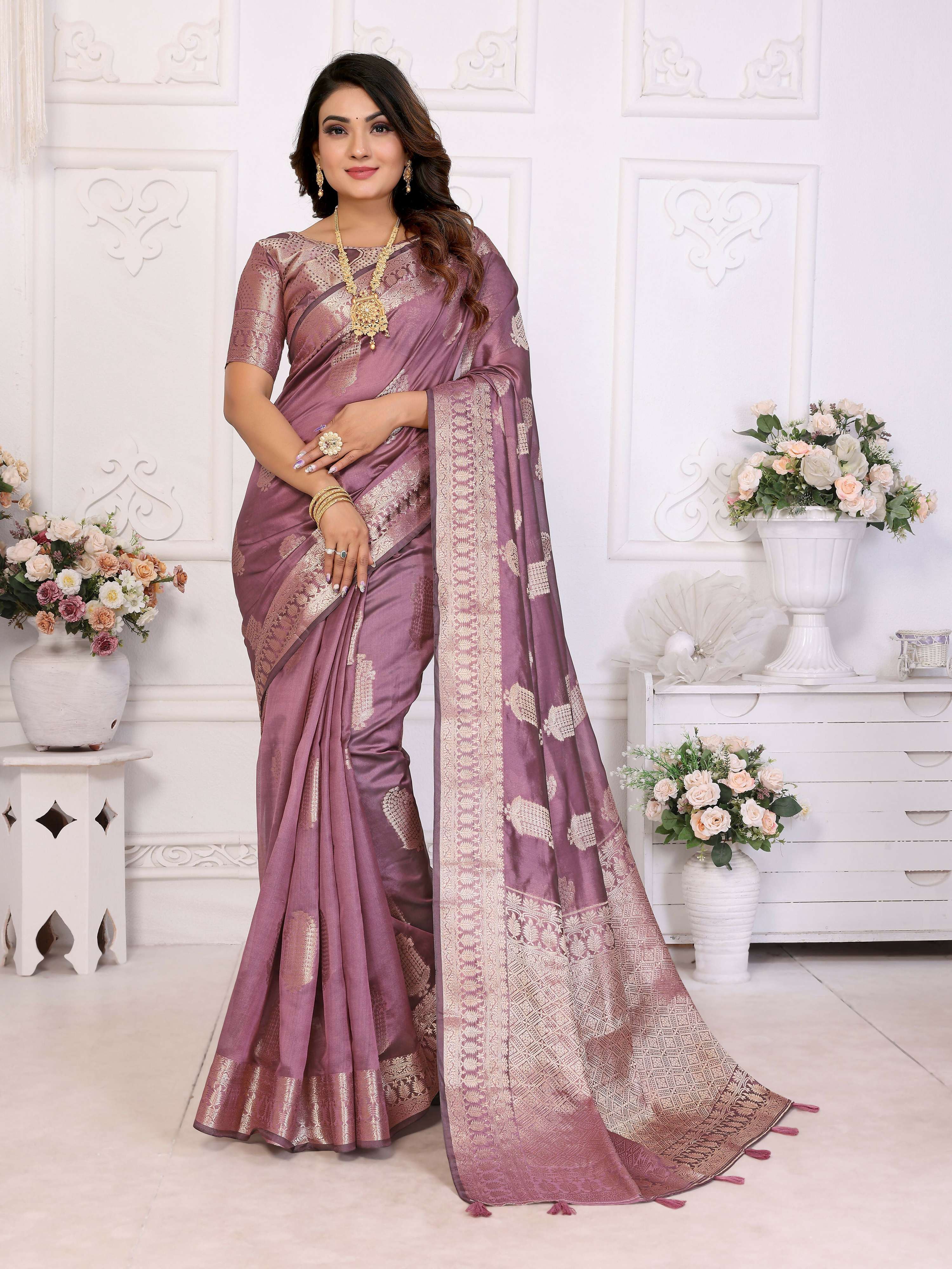 Aastha Fashion Purple Soft Organza Silk Weaving Saree - Distacart