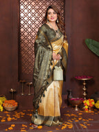 Aastha Fashion Cream Tissue Silk Woven Saree - Distacart