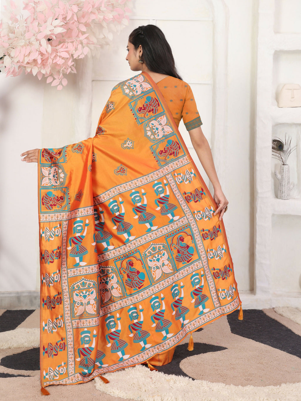 Shree Shyam Fashion Silk Blend Orange Saree - Distacart