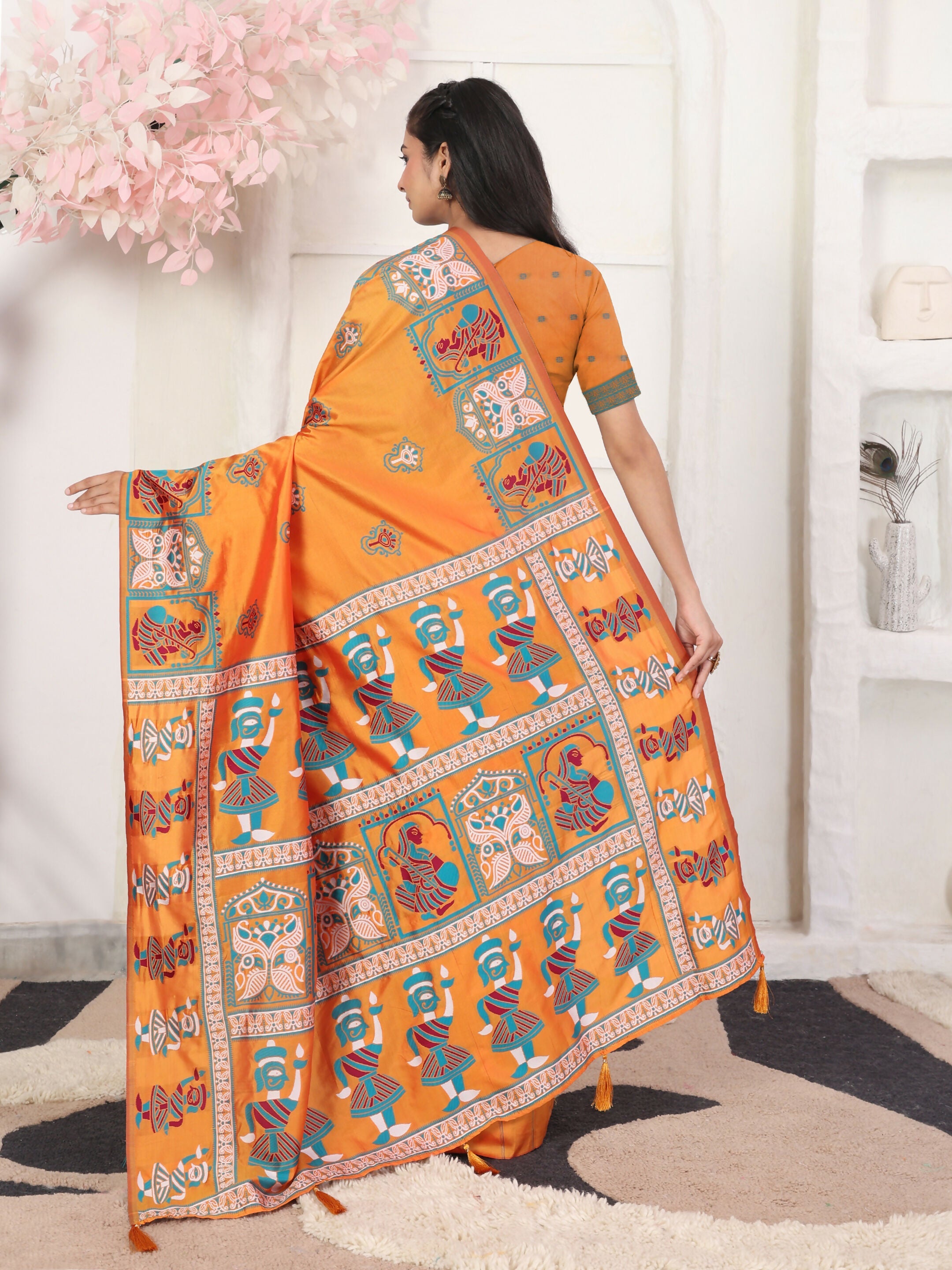 Shree Shyam Fashion Silk Blend Orange Saree - Distacart