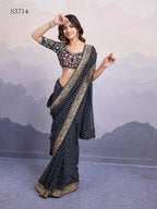Black Georgette Bandhani Printed,Embroidery Work Saree - Surkhi