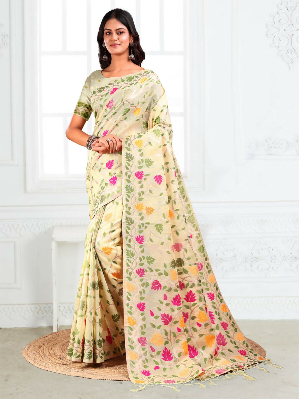 Shree Shyam Fashion Linen Cotton Off White Saree - Distacart