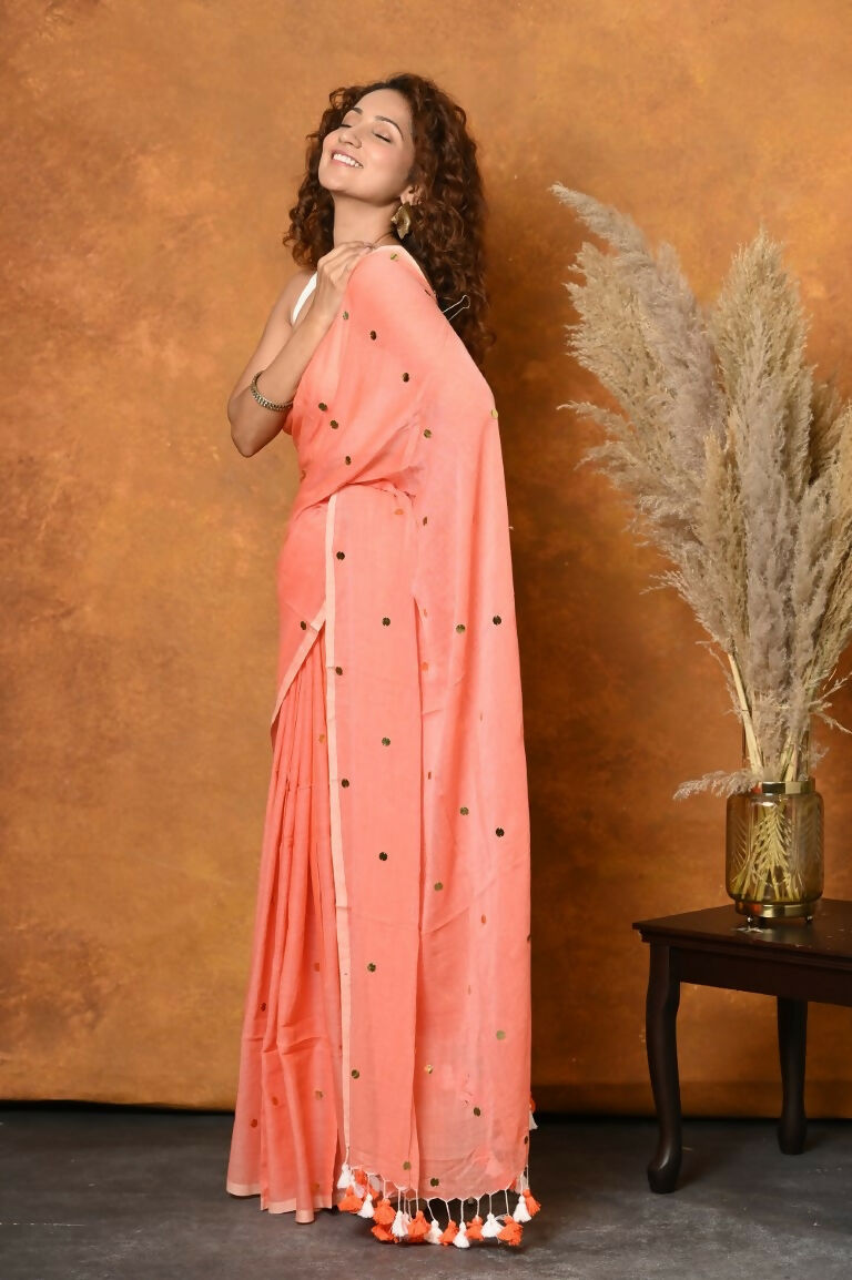 Very Much Indian Pure Mul Cotton Handloom Saree - Peach - Distacart