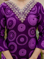 The52 Purple Women's Gorgeous Rayon Embroidered Straight Kurta with Pant And Dupatta Set - Distacart