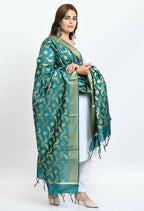 Mominos Fashion Moeza Women's Banarsi Silk Floral Woven Design Rama Green Dupatta - Distacart