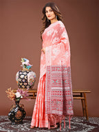 Shree Shyam Fashion Anaya Peach Linen Cotton Saree