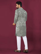 Anaita Grey Chikankari Work Viscose Rayon Straight Kurta
