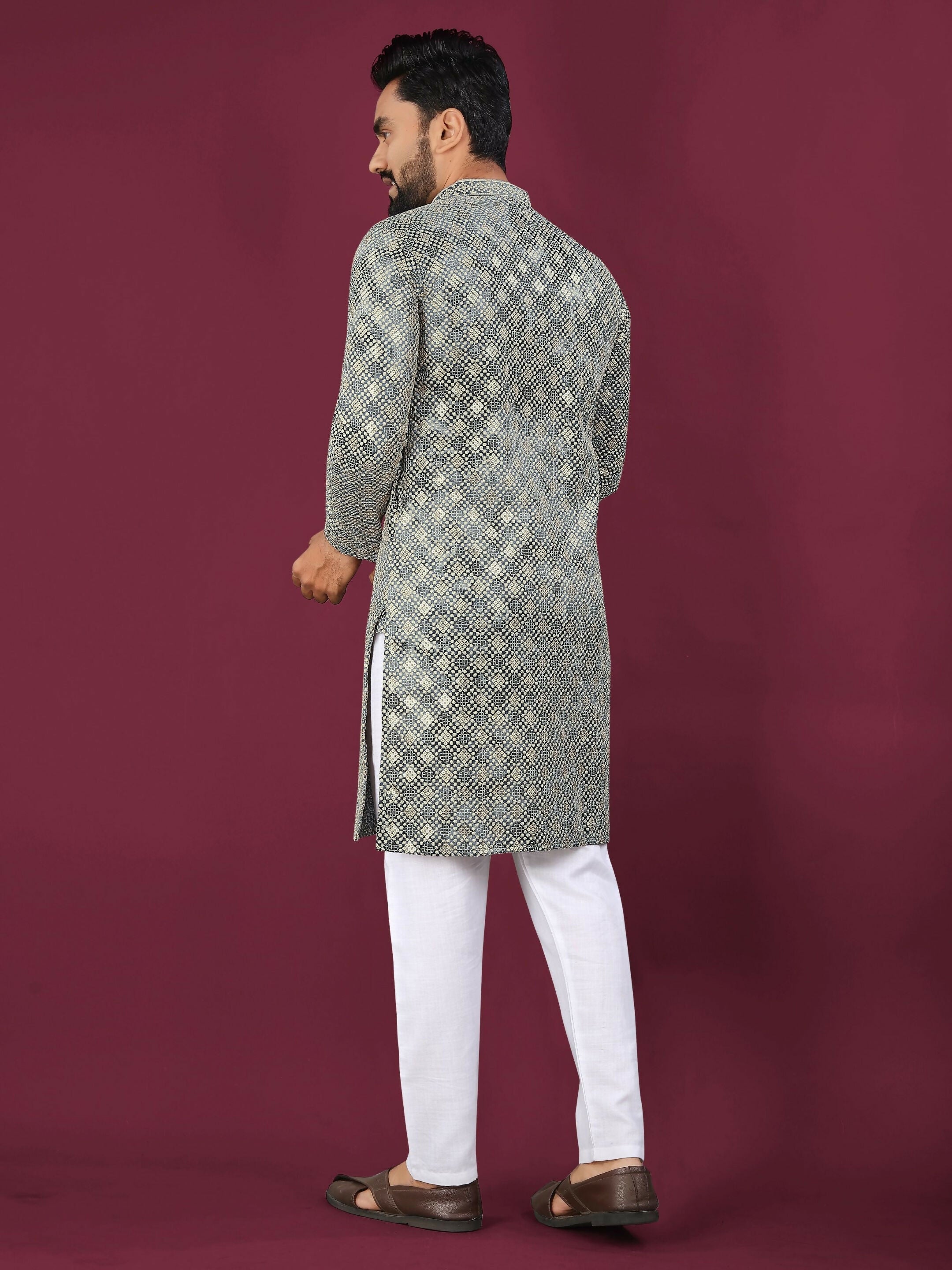 Anaita Grey Chikankari Work Viscose Rayon Straight Kurta
