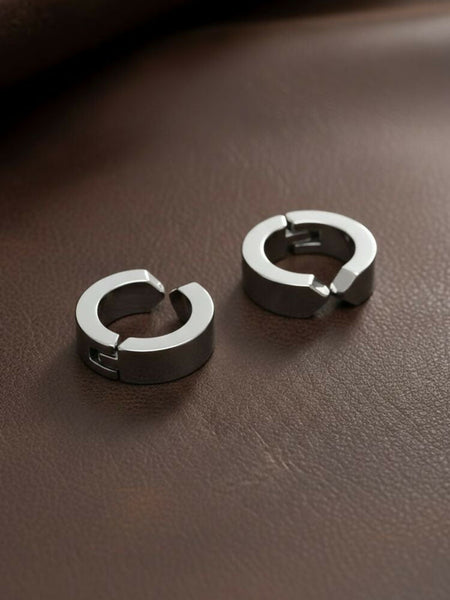 NVR Men's Silver Plated Hoop Earrings