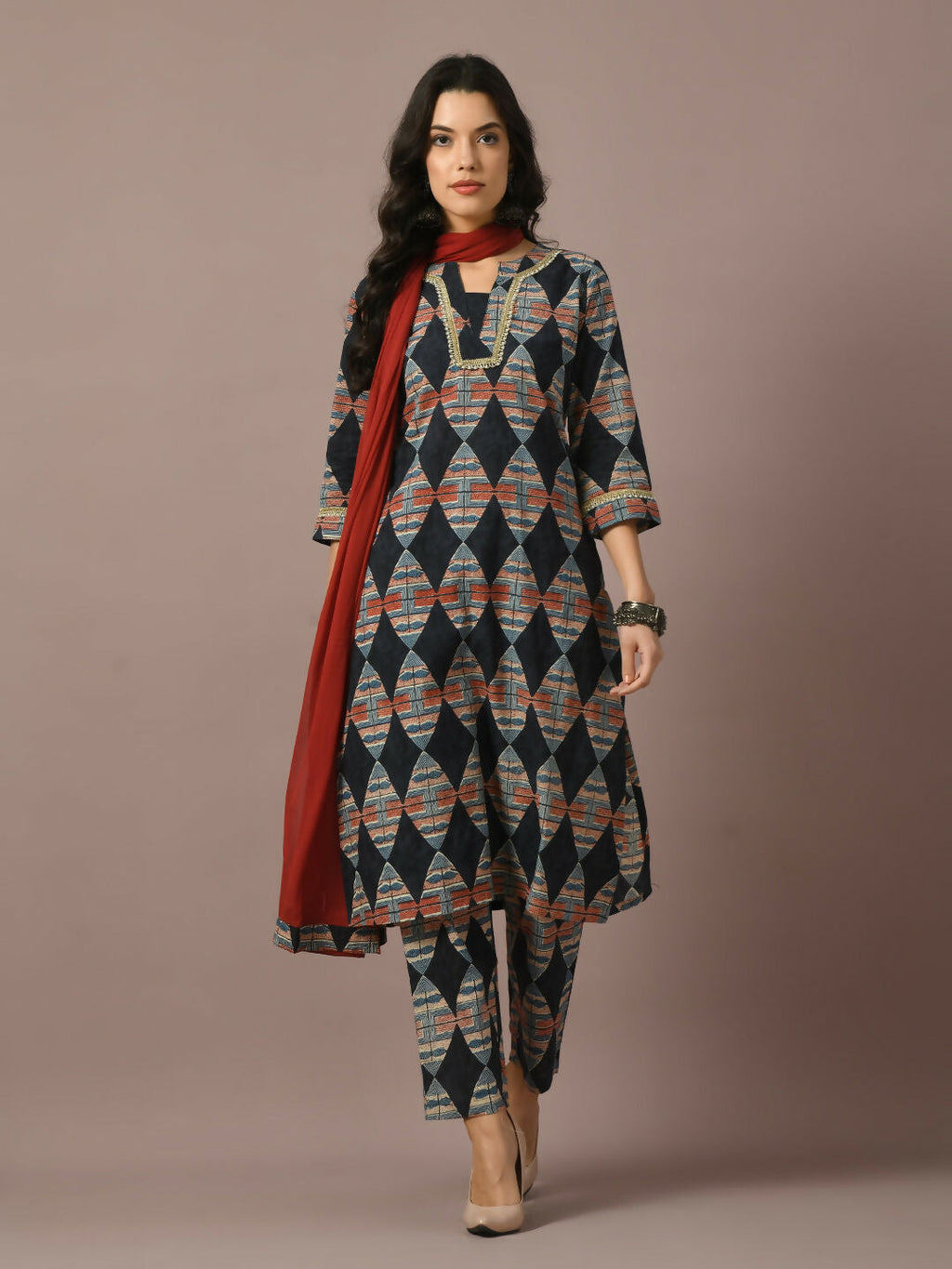 Myshka Women's Multi Printed Cotton Straight Party Kurta Set With Dupatta