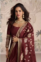 Anaita Maroon Vichitra Silk Anarkali Suit with Embroidery Sequins - Distacart