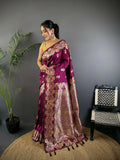 Joban Fashion Meenakari Maroon Woven Soft Silk Saree - Distacart