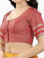 Joban Fashion Maroon Brocade Padded Blouse With Round Neck Elbow Sleeves - Distacart
