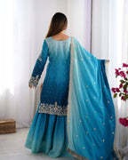 The52 Women's Beautiful Chinon silk Fabric Embroidery Work Straight Kurta Palazzo and Dupatta Set - Distacart