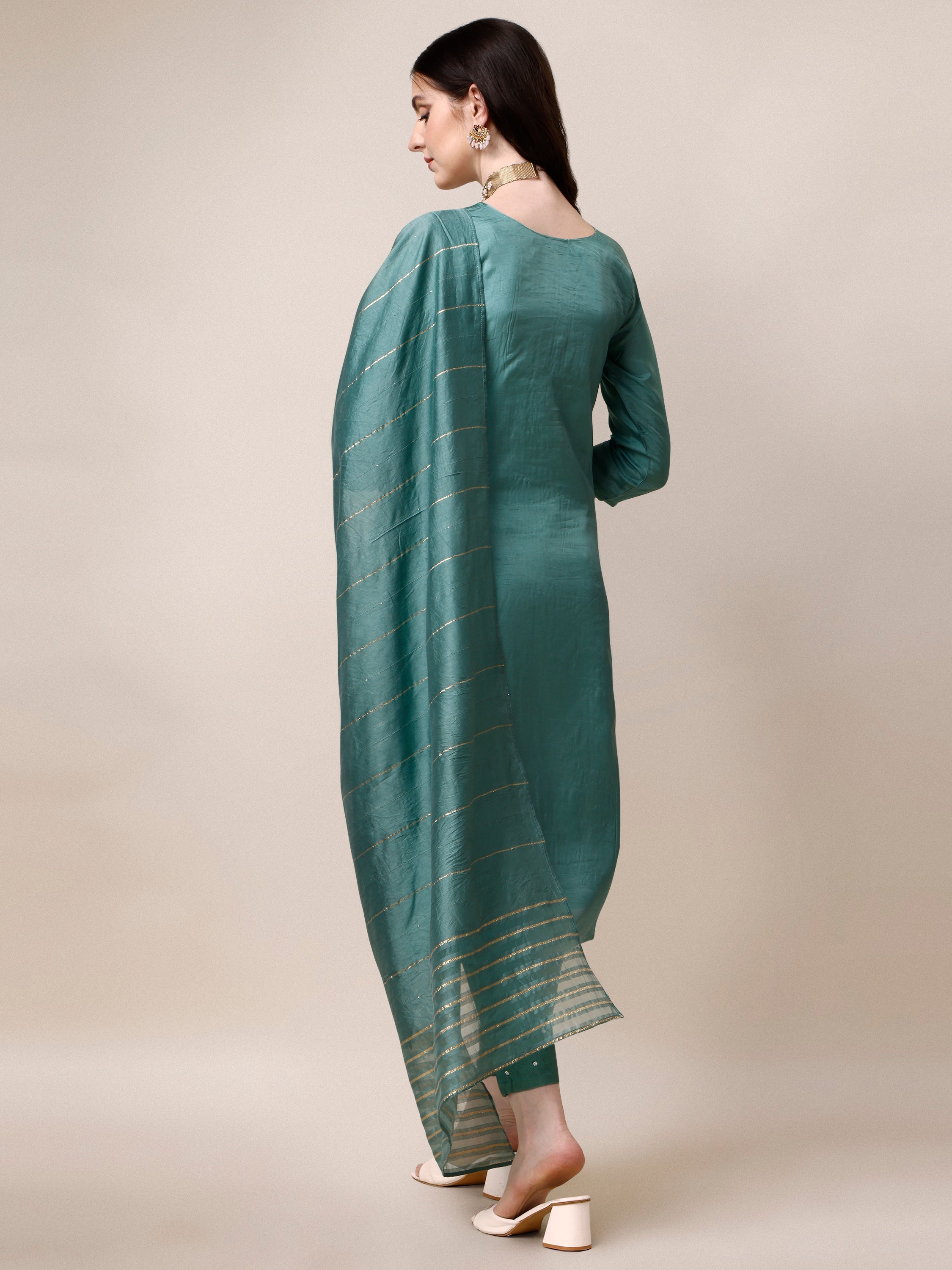Embroidered Kurta With Pant & Dupatta Set, Multicolor - Hiral Fashion - Distacart