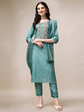 Embroidered Kurta With Pant & Dupatta Set, Multicolor - Hiral Fashion - Distacart