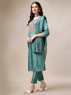 Embroidered Kurta With Pant & Dupatta Set, Multicolor - Hiral Fashion - Distacart