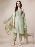 Embroidered Kurta With Pant & Dupatta Set, Multicolor - Hiral Fashion - Distacart