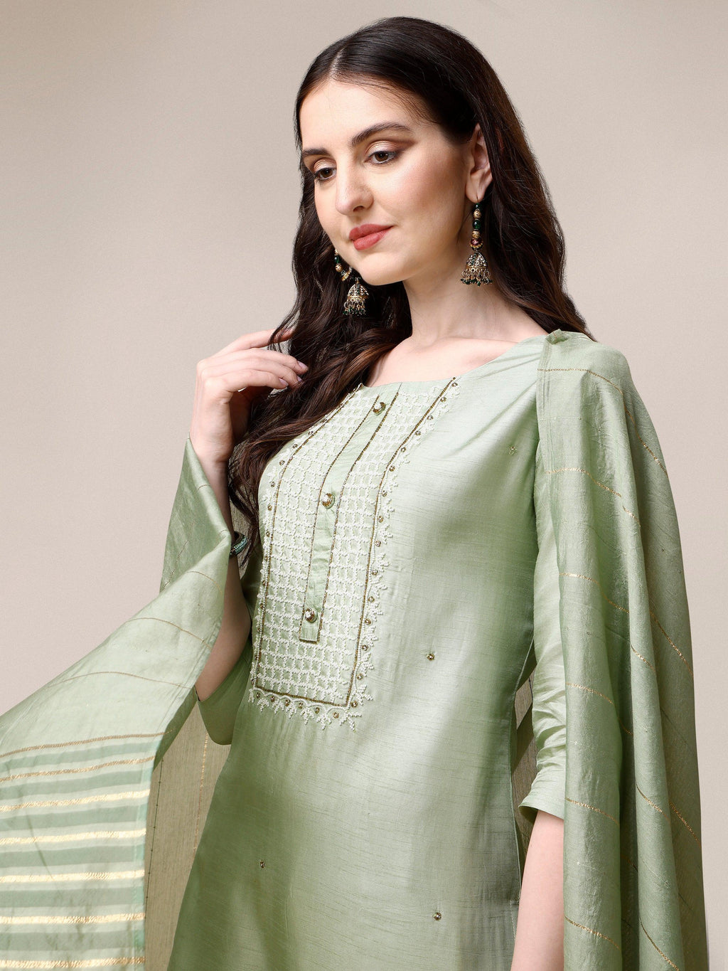Embroidered Kurta With Pant & Dupatta Set, Multicolor - Hiral Fashion - Distacart