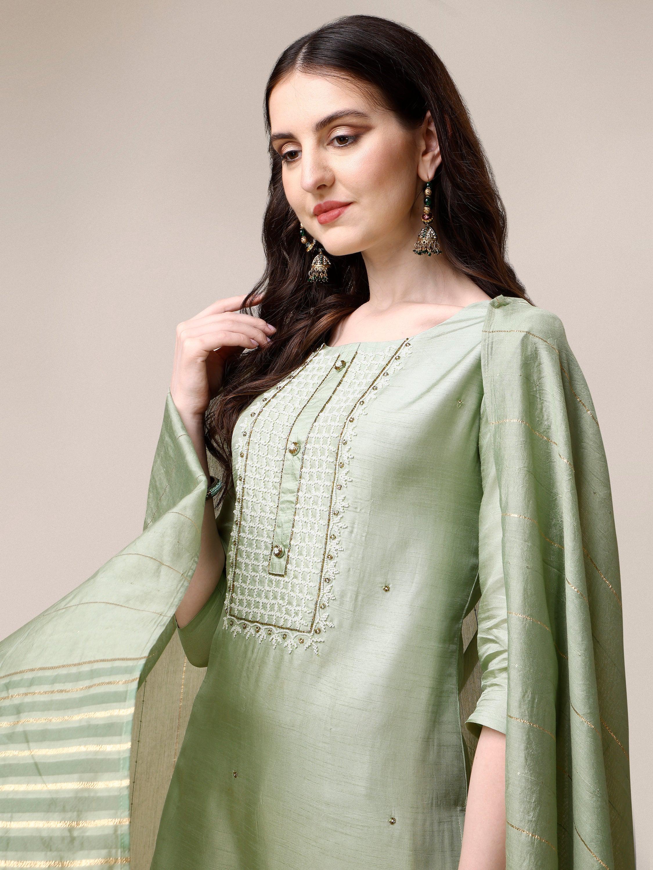 Embroidered Kurta With Pant & Dupatta Set, Multicolor - Hiral Fashion - Distacart