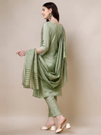 Embroidered Kurta With Pant & Dupatta Set, Multicolor - Hiral Fashion - Distacart