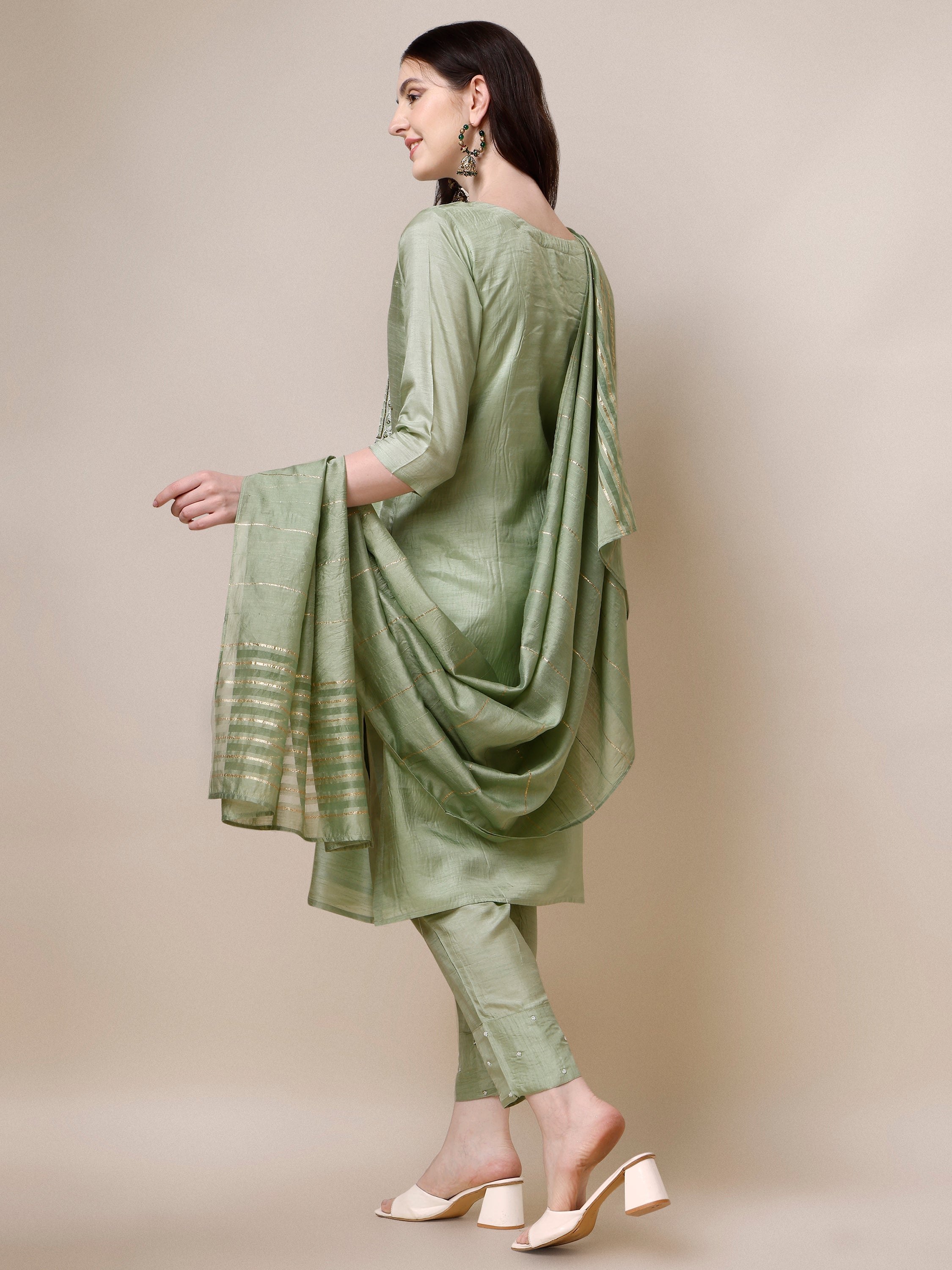Embroidered Kurta With Pant & Dupatta Set, Multicolor - Hiral Fashion - Distacart