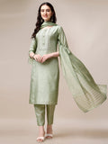 Embroidered Kurta With Pant & Dupatta Set, Multicolor - Hiral Fashion - Distacart
