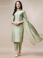 Embroidered Kurta With Pant & Dupatta Set, Multicolor - Hiral Fashion - Distacart