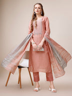 Embroidered Kurta With Pant And Dupatta Set, Multicolor - Hiral Fashion - Distacart