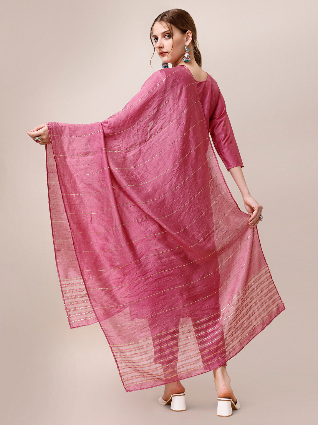 Embroidered Kurta With Pant And Dupatta Set, Multicolor - Hiral Fashion