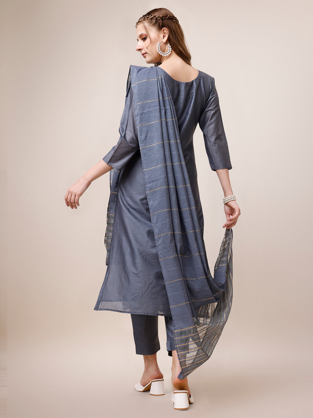 Embroidered Kurta With Pant And Dupatta Set, Multicolor - Hiral Fashion - Distacart